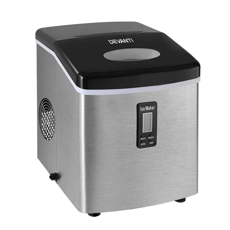 Silver stainless steel countertop ice maker making 15 kg of ice per day