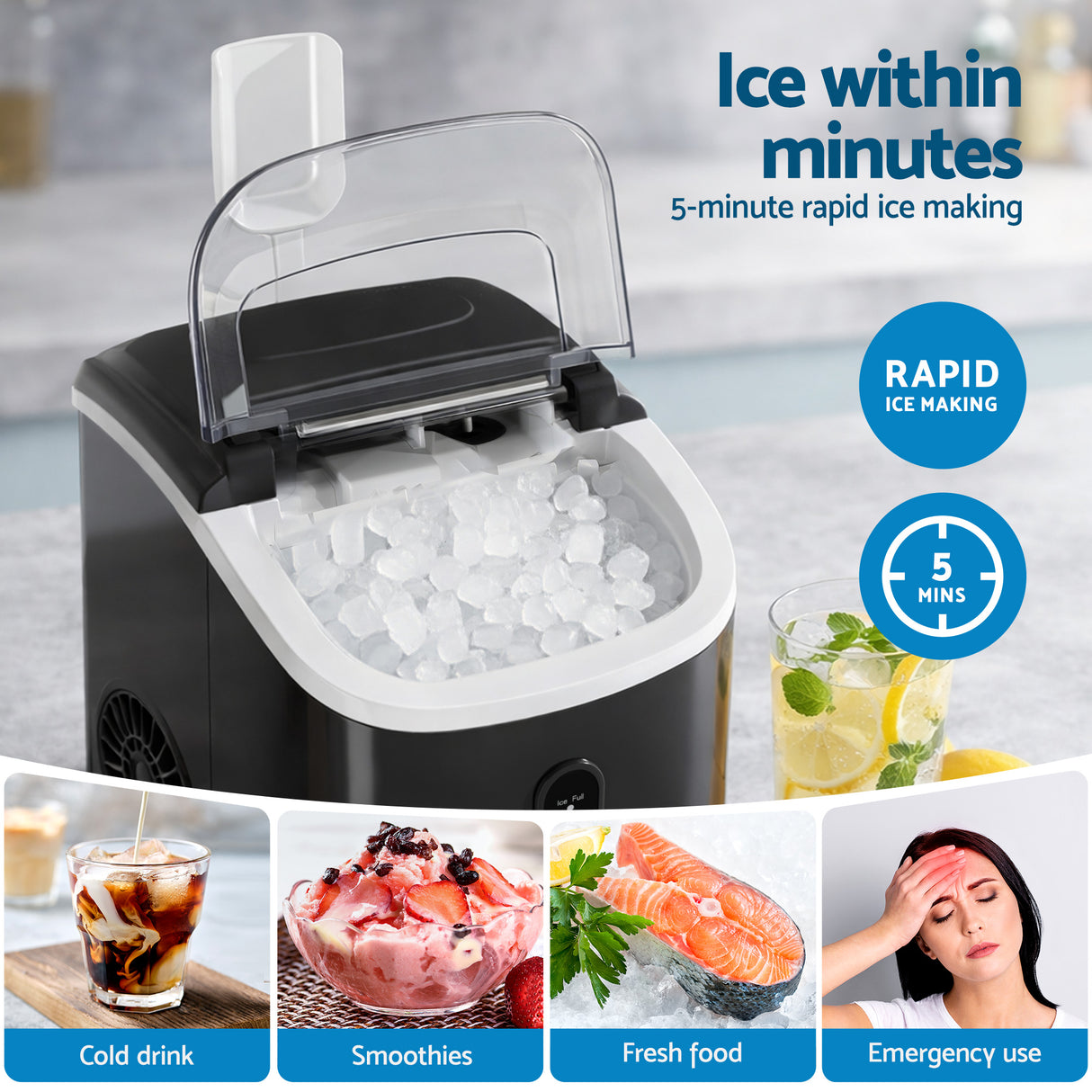 Side view of the black nugget ice maker