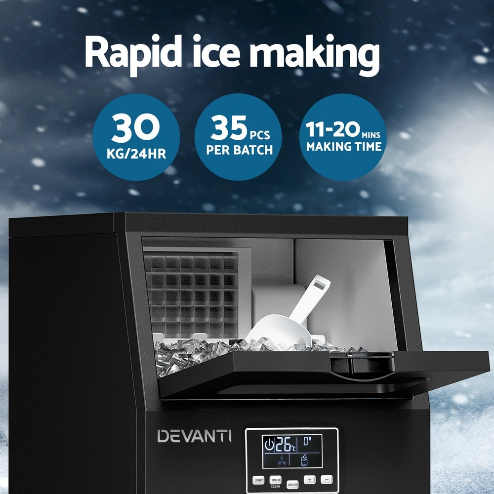 Square ice cubes produced by the commercial ice maker