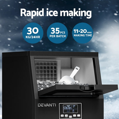 Square ice cubes produced by the commercial ice maker
