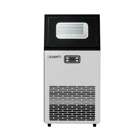 Ice maker with door open showing the 13 kg ice bin