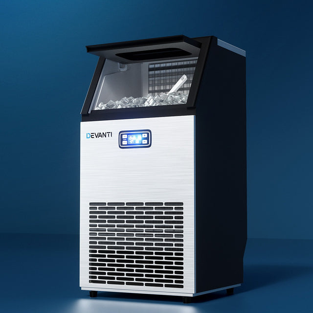 Stainless steel commercial ice maker, 45 kg per day, front view