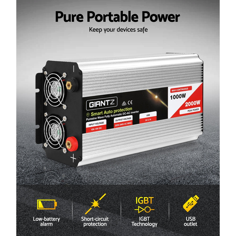Power Inverter, 1000W Pure Sine Wave 12V to 240V