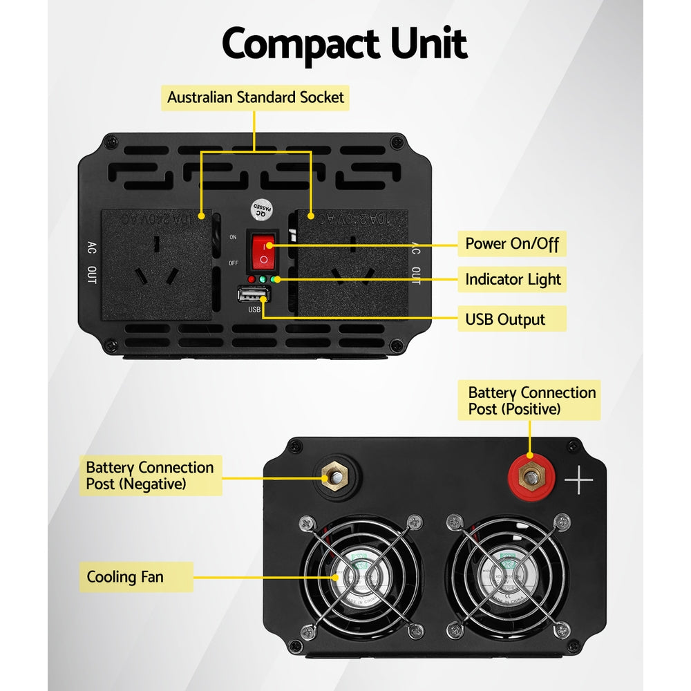 Power Inverter, 1000W Pure Sine Wave 12V to 240V