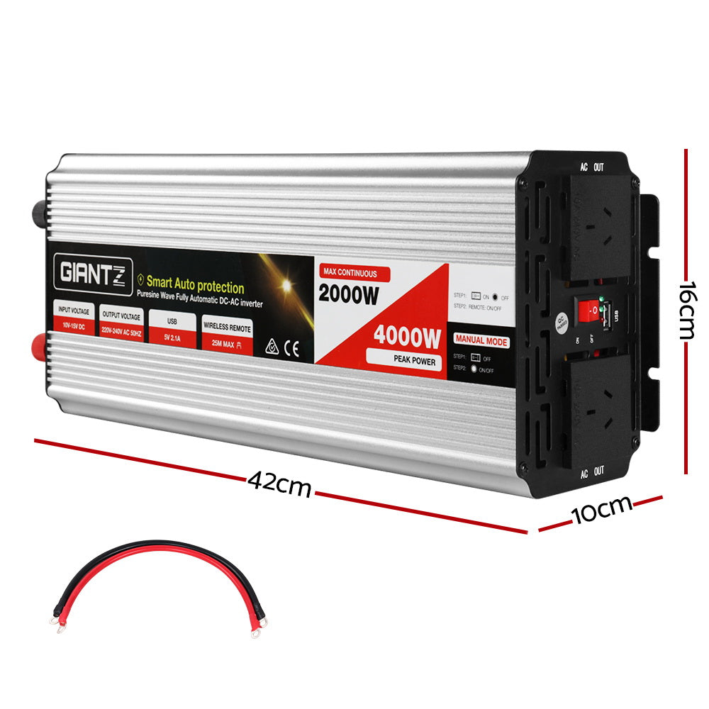 Power Inverter, 2000W Pure Sine Wave 12V to 240V