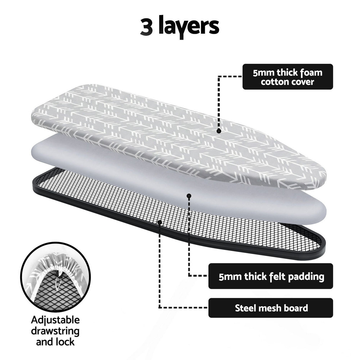 Vejer Ironing Board with Iron Rest, Arrow End