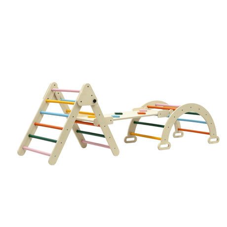 Wooden climbing set arch bridge