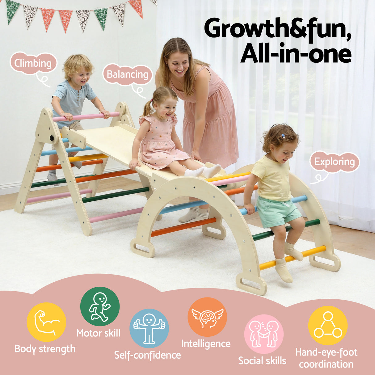 Wooden climbing set ramp and slide