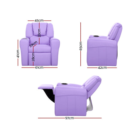 Keezi Kids Recliner Chair — PU Leather, 9cm Cushioning, Purple — Allure Home Collections