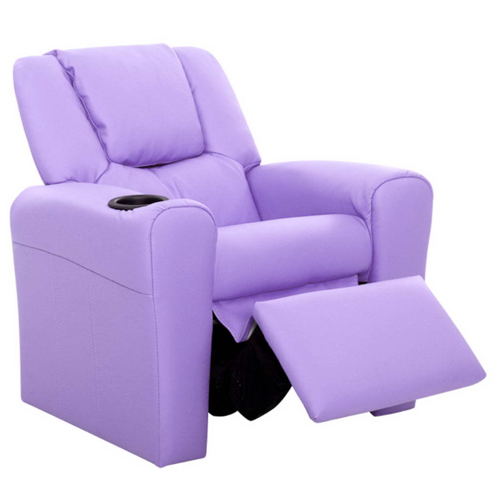 Keezi Kids Recliner Chair — PU Leather, 9cm Cushioning, Purple — Allure Home Collections