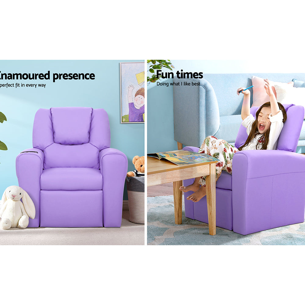 Keezi Kids Recliner Chair — PU Leather, 9cm Cushioning, Purple — Allure Home Collections