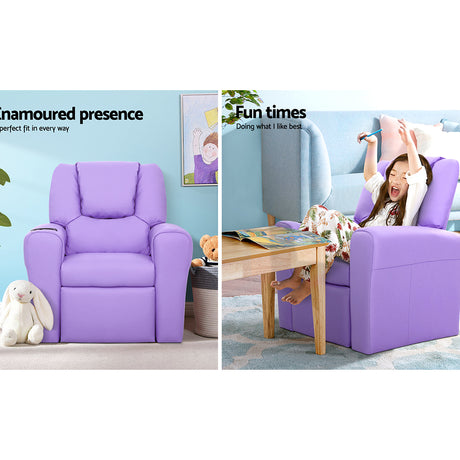 Keezi Kids Recliner Chair — PU Leather, 9cm Cushioning, Purple — Allure Home Collections
