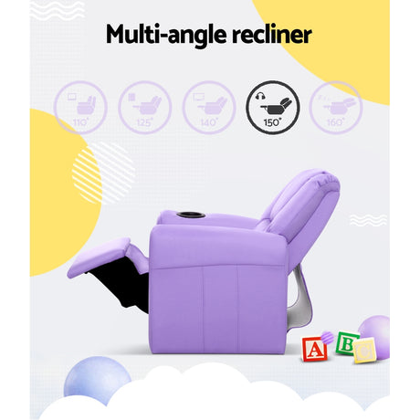 Keezi Kids Recliner Chair — PU Leather, 9cm Cushioning, Purple — Allure Home Collections