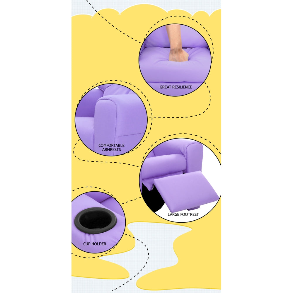 Keezi Kids Recliner Chair — PU Leather, 9cm Cushioning, Purple — Allure Home Collections