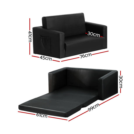 Keezi Kids 2-Seater PU Leather Sofa — Flip Open Couch, Black — Allure Home Collections