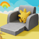 Keezi Kids 1-Seater Sofa — 3-in-1 Flip Open Couch and Lounger, Soft Grey — Allure Home Collections