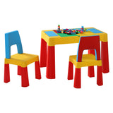 Kids table and 2 chairs set with storage and building blocks in multicoloured plastic