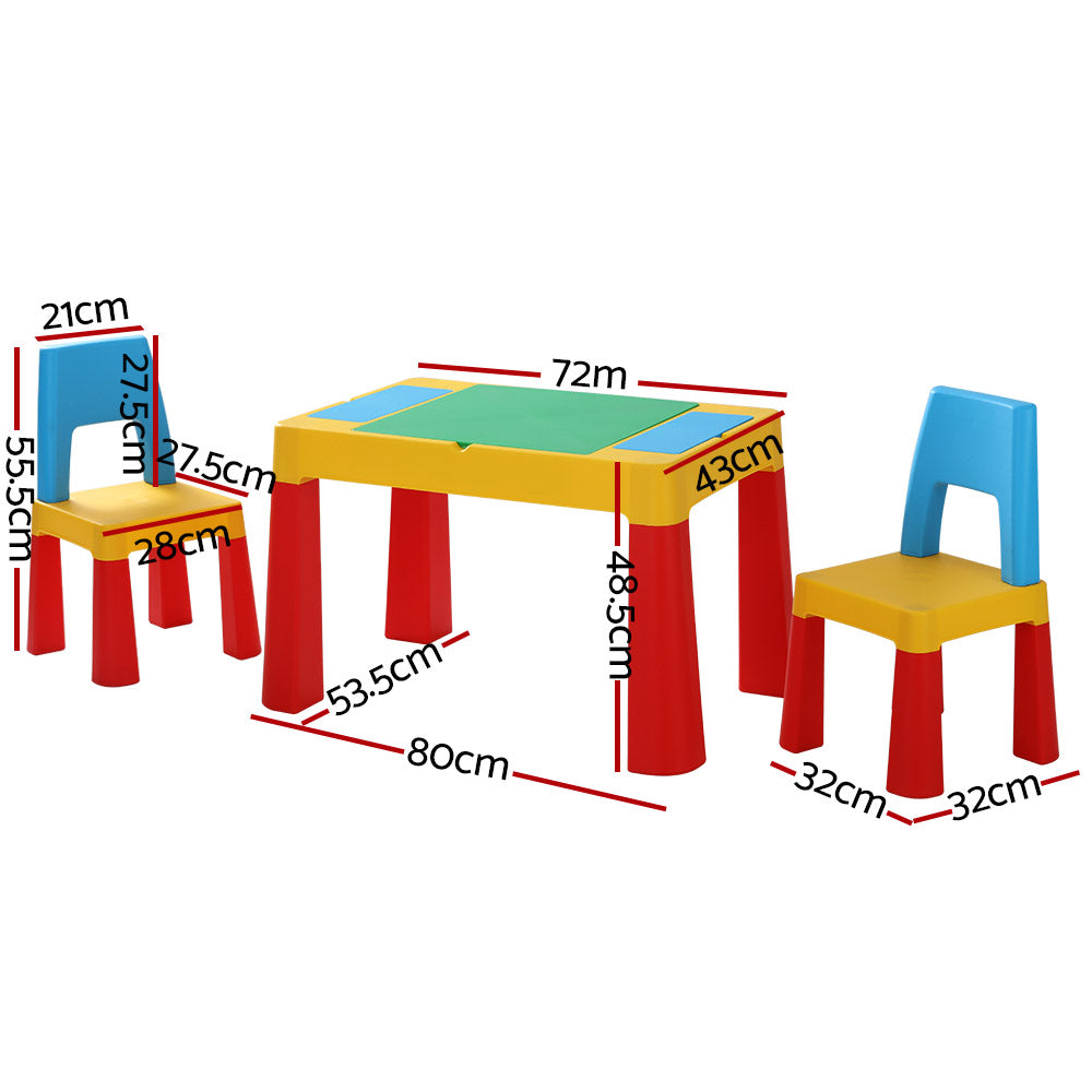 Kids multicoloured table and chairs set with reversible chalkboard top