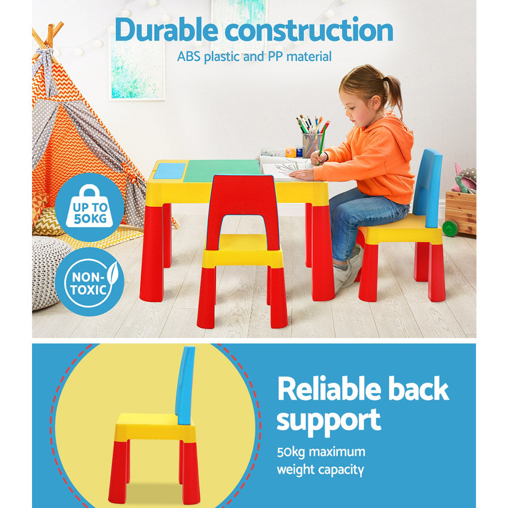 Kids table set with chalkboard desktop and building blocks
