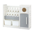 Matheson three tier kids bookshelf with removable bins and enclosed cabinets