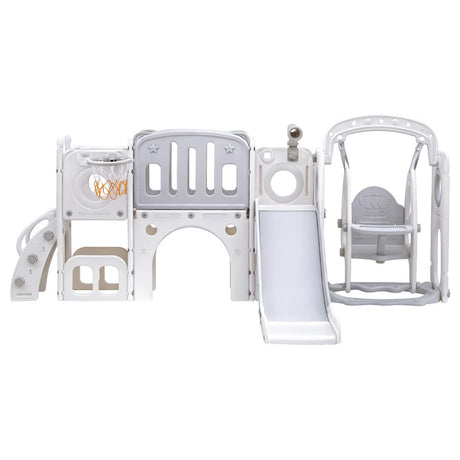 4 in 1 Slide and Swing Play Centre with Basketball Hoop, Grey and White