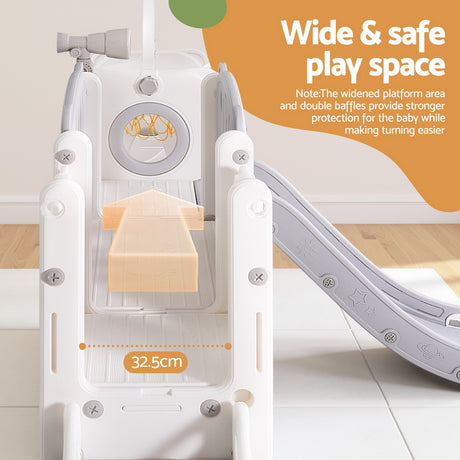 4 in 1 Slide and Swing Play Centre with Basketball Hoop, Grey and White