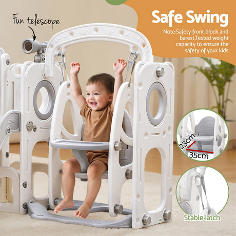 4 in 1 Slide and Swing Play Centre with Basketball Hoop, Grey and White
