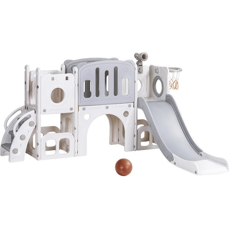 3 in 1 Slide and Play Centre with Basketball Hoop, Grey and White