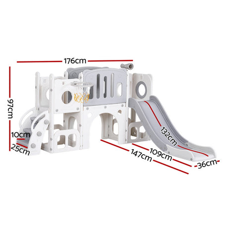 3 in 1 Slide and Play Centre with Basketball Hoop, Grey and White