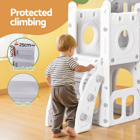 3 in 1 Slide and Play Centre with Basketball Hoop, Grey and White