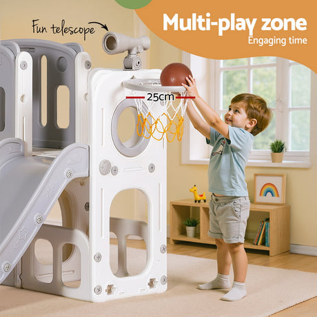 3 in 1 Slide and Play Centre with Basketball Hoop, Grey and White