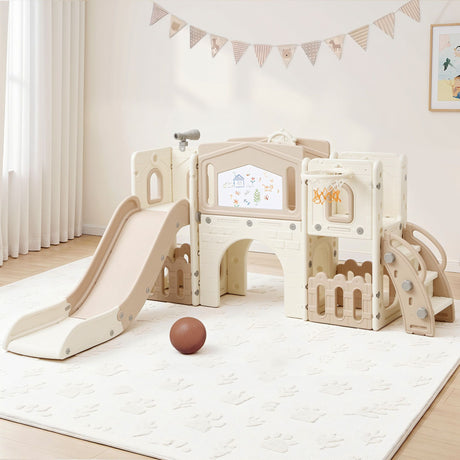 6 in 1 toddler slide play set in beige