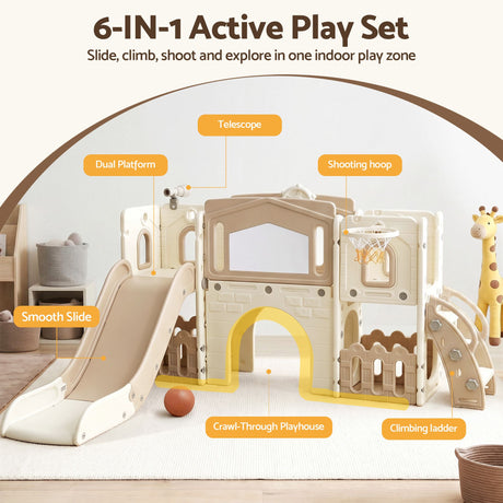 Toddler slide set crawl through playhouse