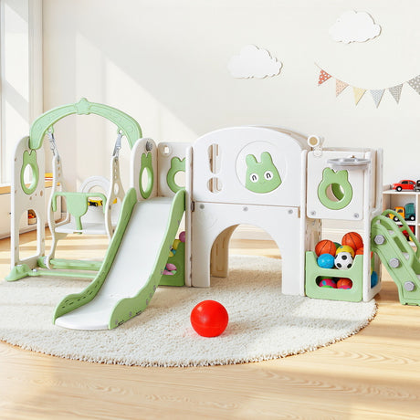 4 in 1 Slide and Swing Play Centre with Basketball Hoop, Green