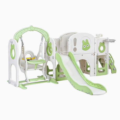 4 in 1 Slide and Swing Play Centre with Basketball Hoop, Green