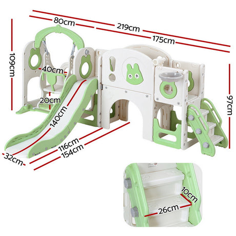 4 in 1 Slide and Swing Play Centre with Basketball Hoop, Green