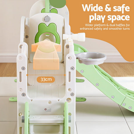 4 in 1 Slide and Swing Play Centre with Basketball Hoop, Green