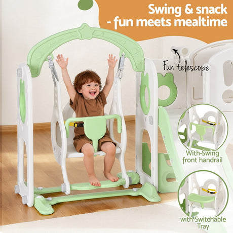 4 in 1 Slide and Swing Play Centre with Basketball Hoop, Green