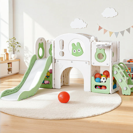 3 in 1 Slide and Play Centre with Basketball Hoop, Green