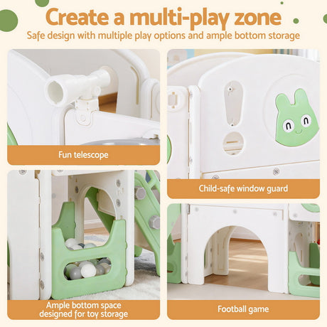 3 in 1 Slide and Play Centre with Basketball Hoop, Green