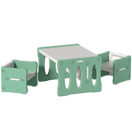 Kids multipurpose table and two chairs set in green