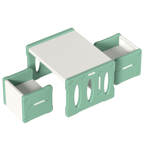 Kids multipurpose table and two chairs set in green
