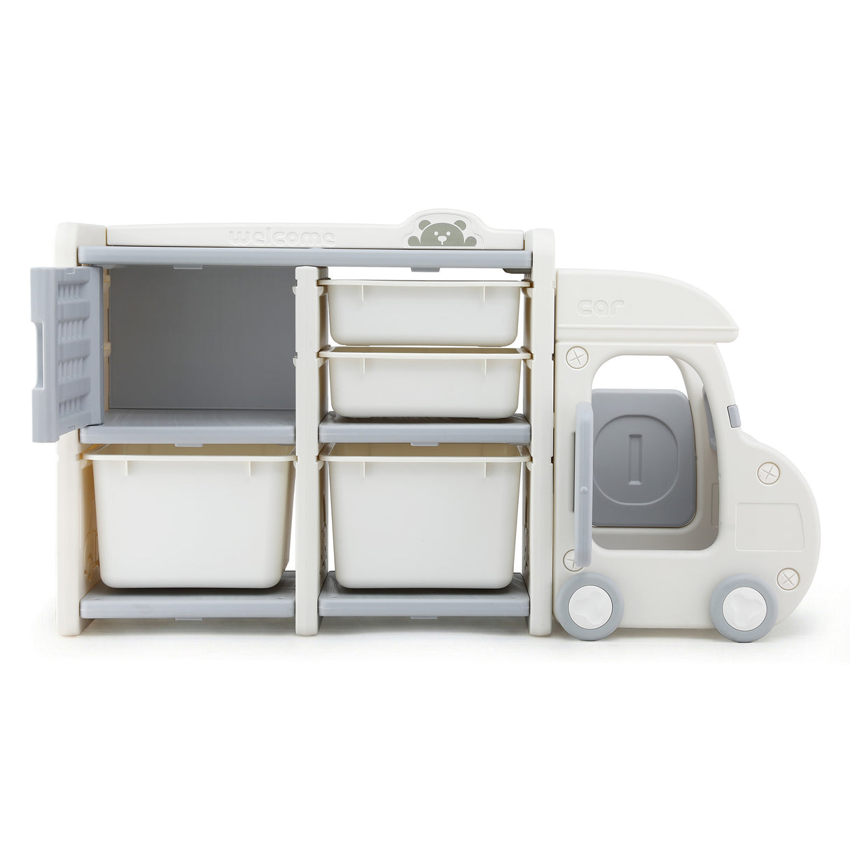 White and blue car shaped kids toy storage organiser - view 3