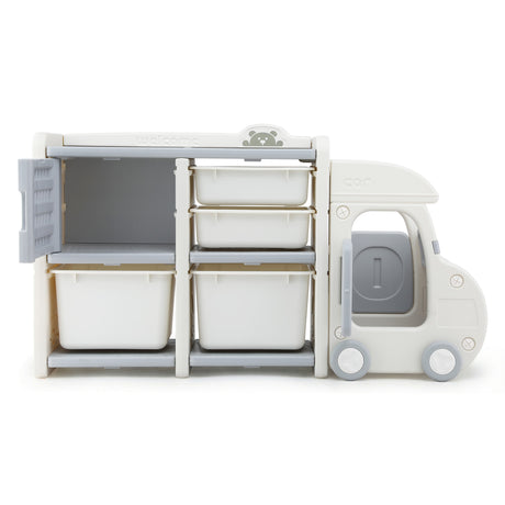 White and blue car shaped kids toy storage organiser - view 3