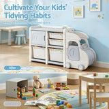 White and blue car shaped kids toy storage organiser - view 5