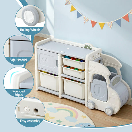 White and blue car shaped kids toy storage organiser - view 6