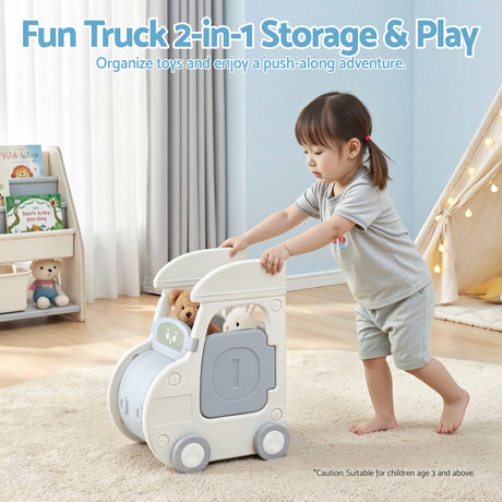 White and blue car shaped kids toy storage organiser - view 7