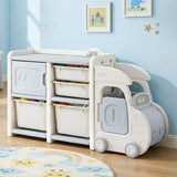 White and blue car shaped kids toy storage organiser - view 8