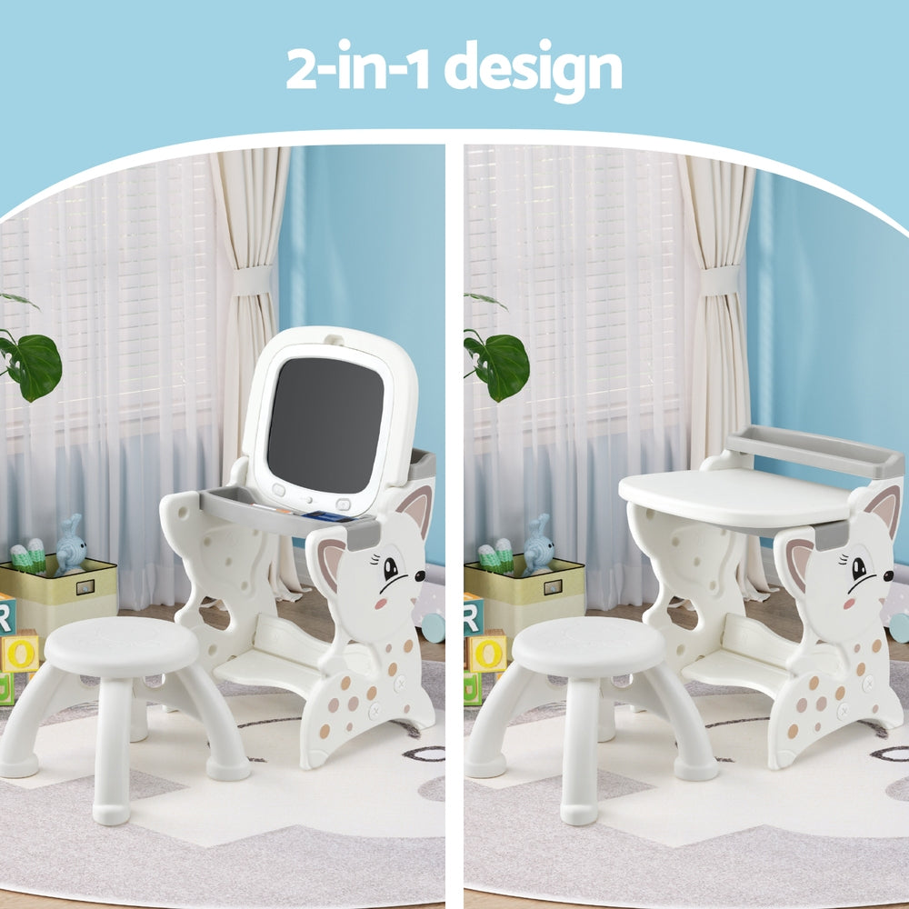 Kids two in one easel desk and stool set with LCD writing tablet
