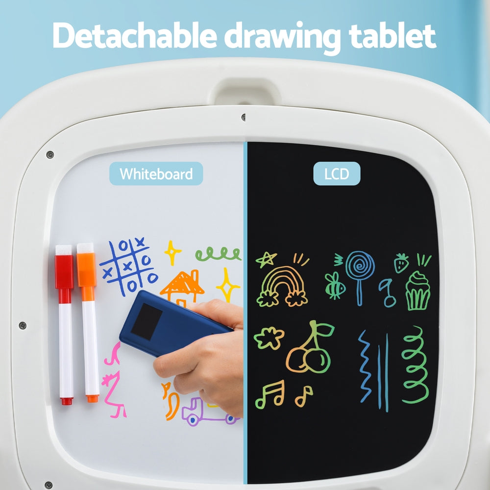 Kids two in one easel desk and stool set with LCD writing tablet